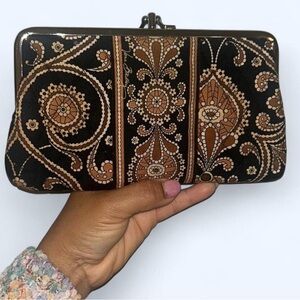 Vera Bradley Black and Brown Paisley Clutch with Metal Clasp